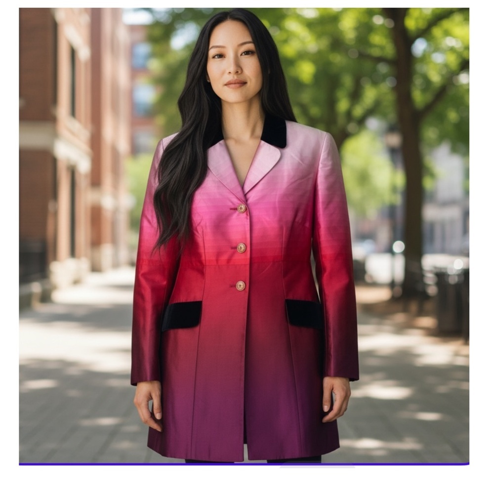 Vintage Alberto Malaki Silk Ombre Coat with Velvet Accents 4